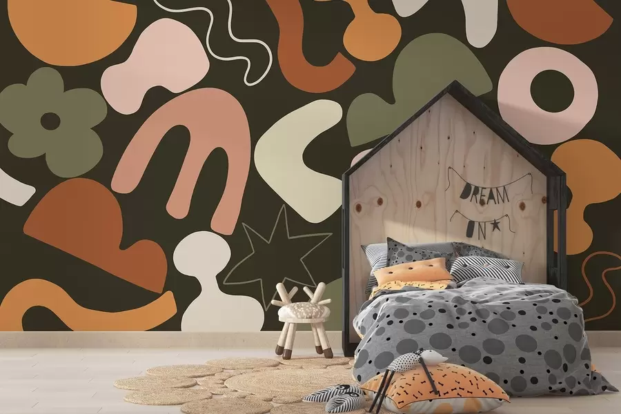 Fototapet Geometriska figurer, ungdom, abstraktion, mörkgrön bakgrund w04067v2