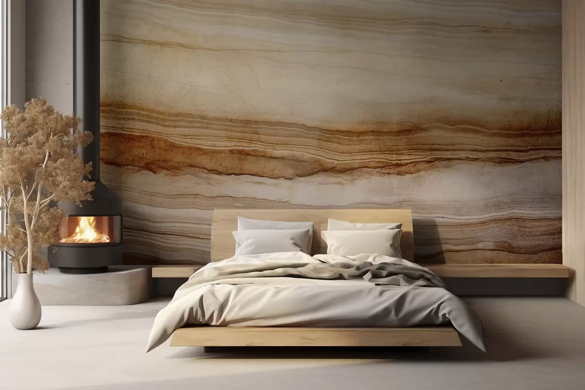 Fototapet Trästrukturimitation med horisontella linjer, beige och mörkbrun, naturligt tryck, jordnära mjuka toner w09156