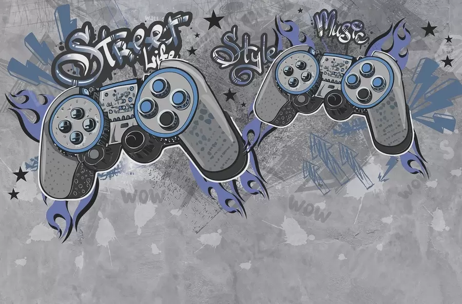 Fototapet Konsoler i street art-stil på grunge-väggen w04054