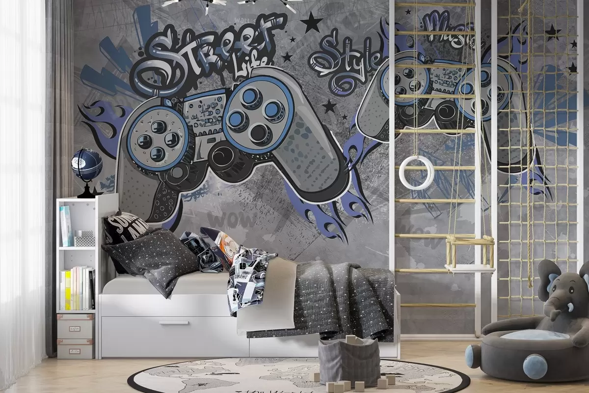 Fototapet Konsoler i street art-stil på grunge-väggen w04054