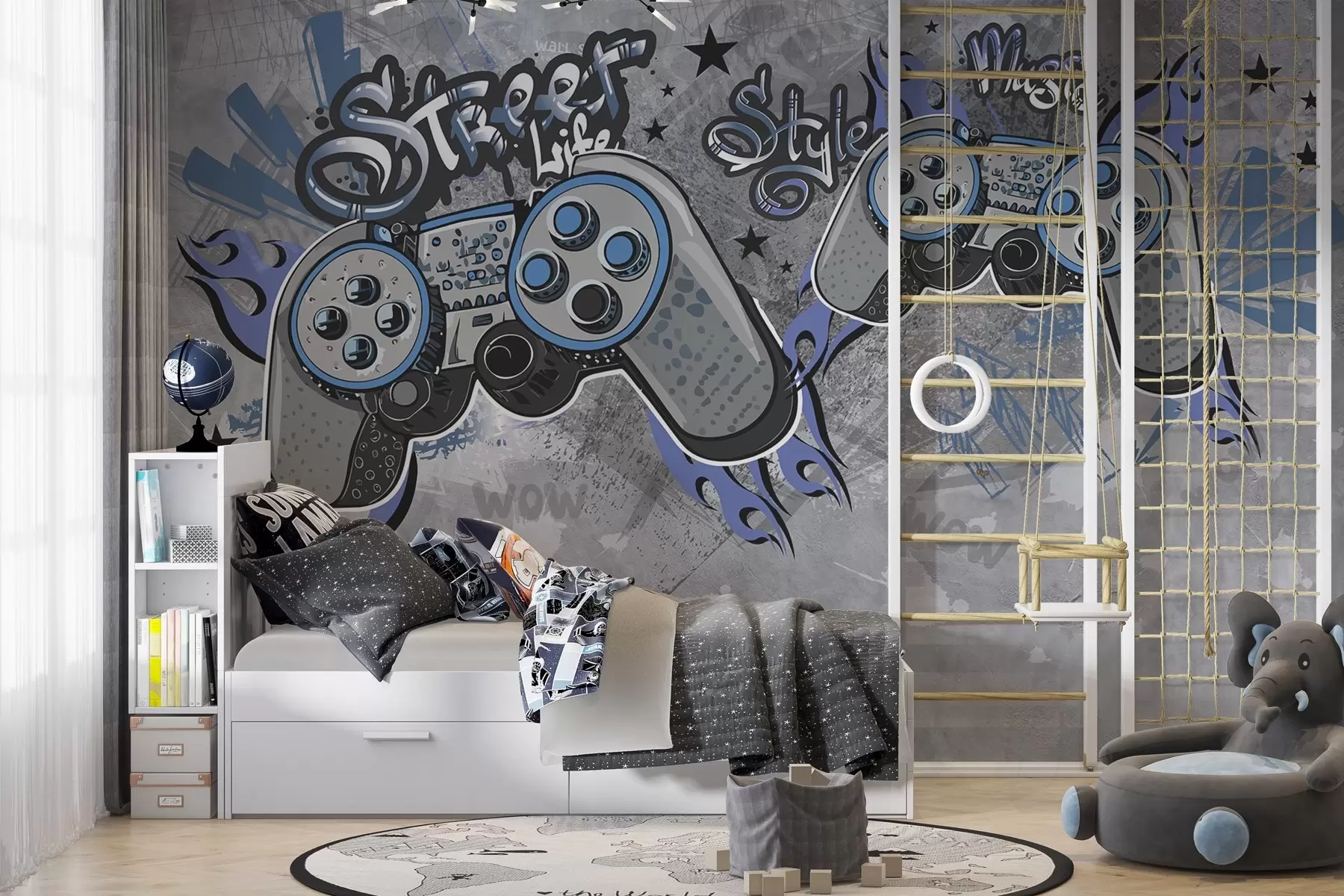 Fototapet Konsoler i street art-stil på grunge-väggen w04054