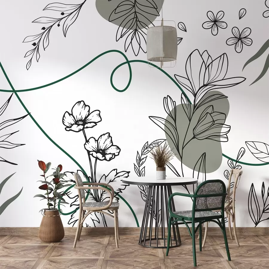 Fototapet Boho blommig kontur w04082