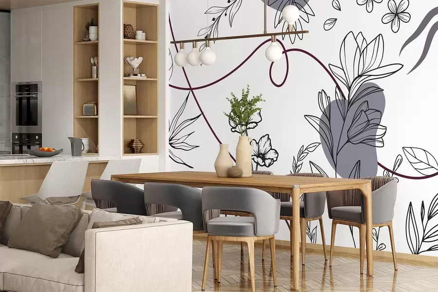 Fototapet Boho blommig kontur w04082v1
