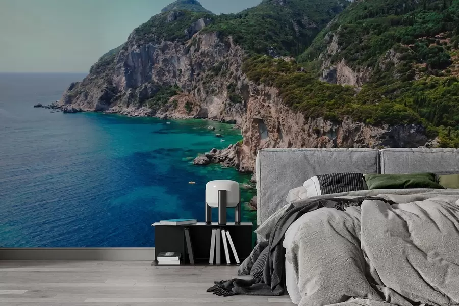 Fototapet Klippberg nära havet, oljestilsteckning, akvamarinvatten w04096