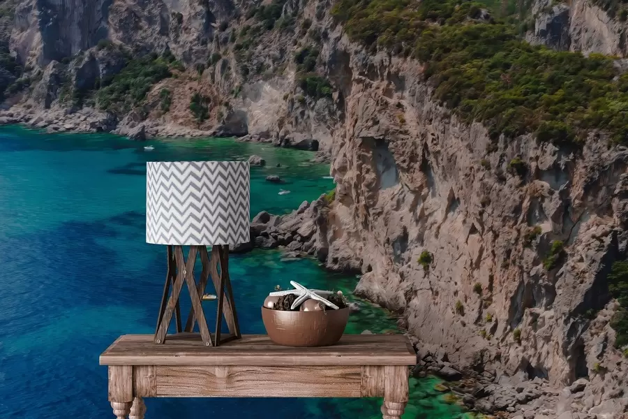 Fototapet Klippberg nära havet, oljestilsteckning, akvamarinvatten w04096