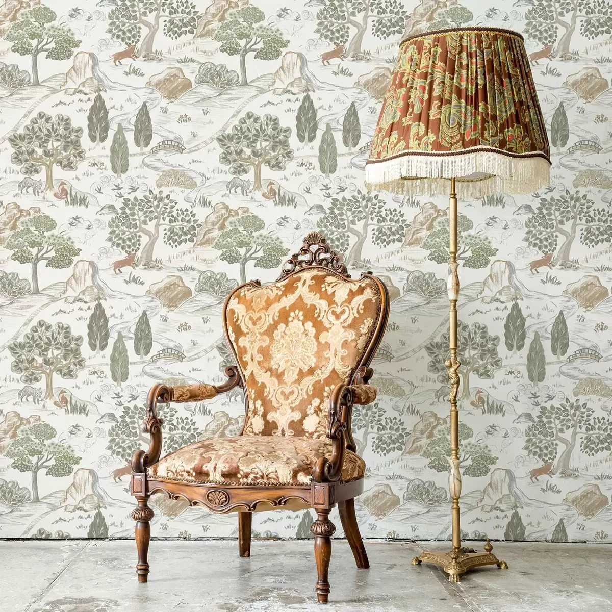 Bakgrund Sagokarta över naturen med djur och träd a00177