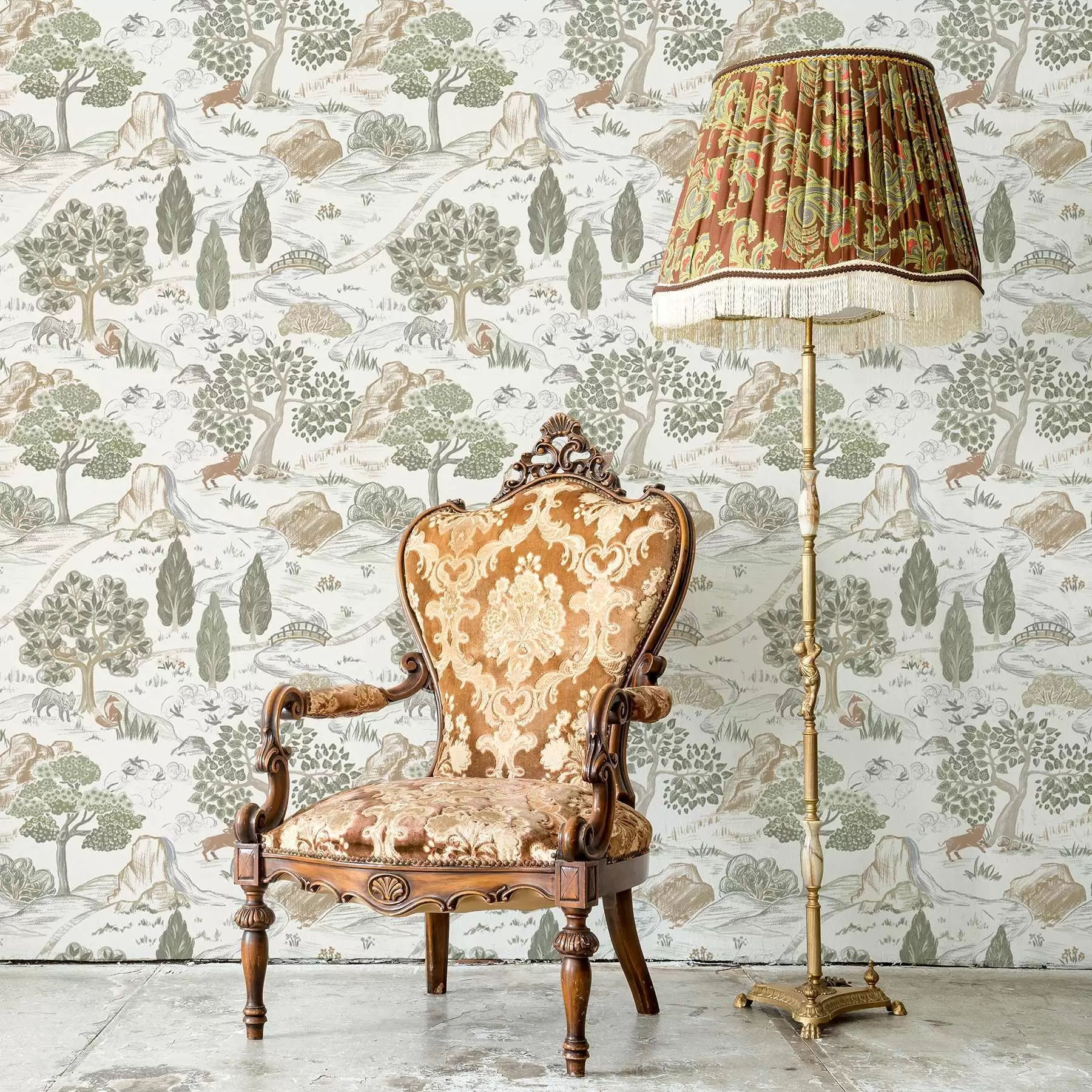 Fototapet Sagokarta över naturen med djur och träd a00177