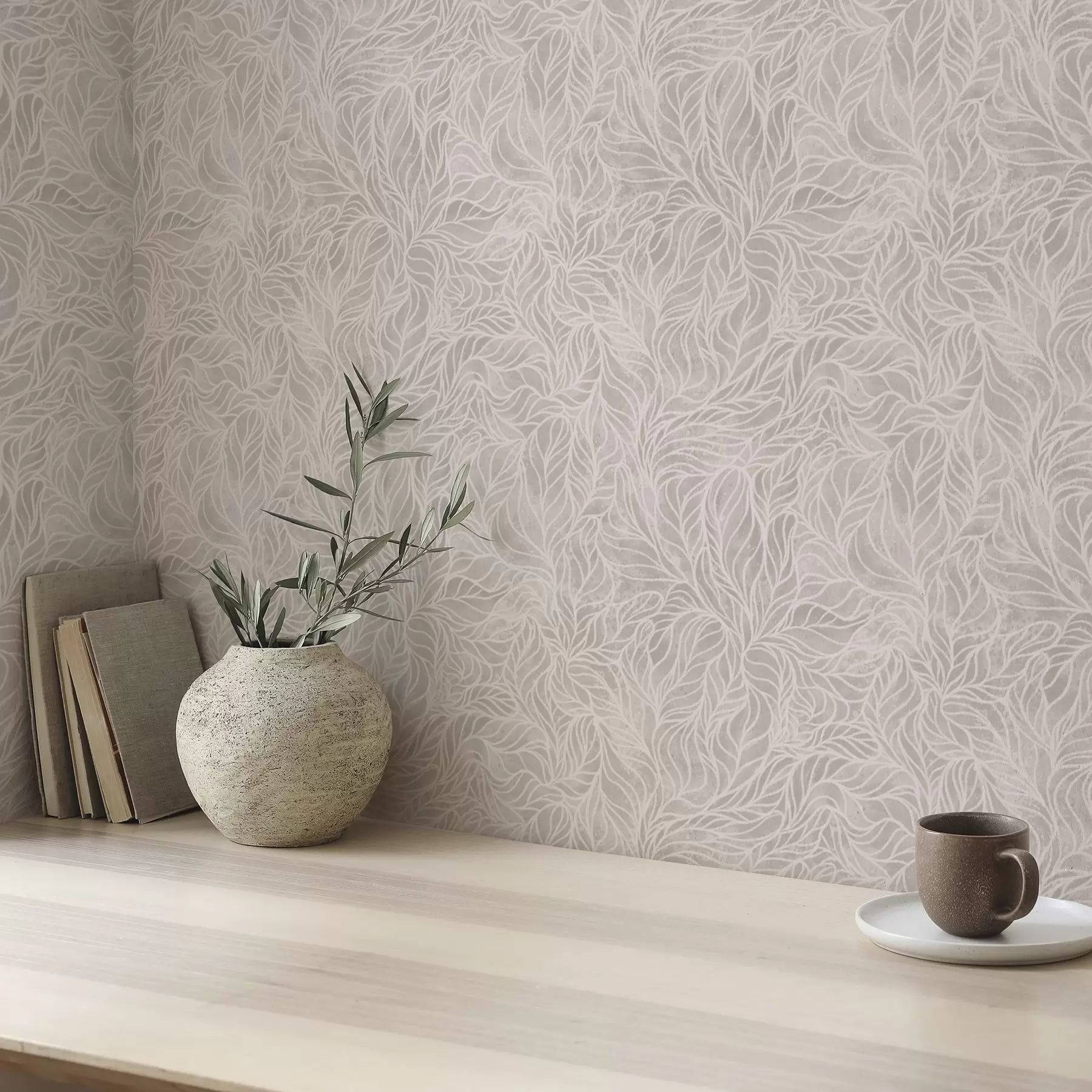 Fototapet Beige abstrakt textur med släta linjer av löv a00179