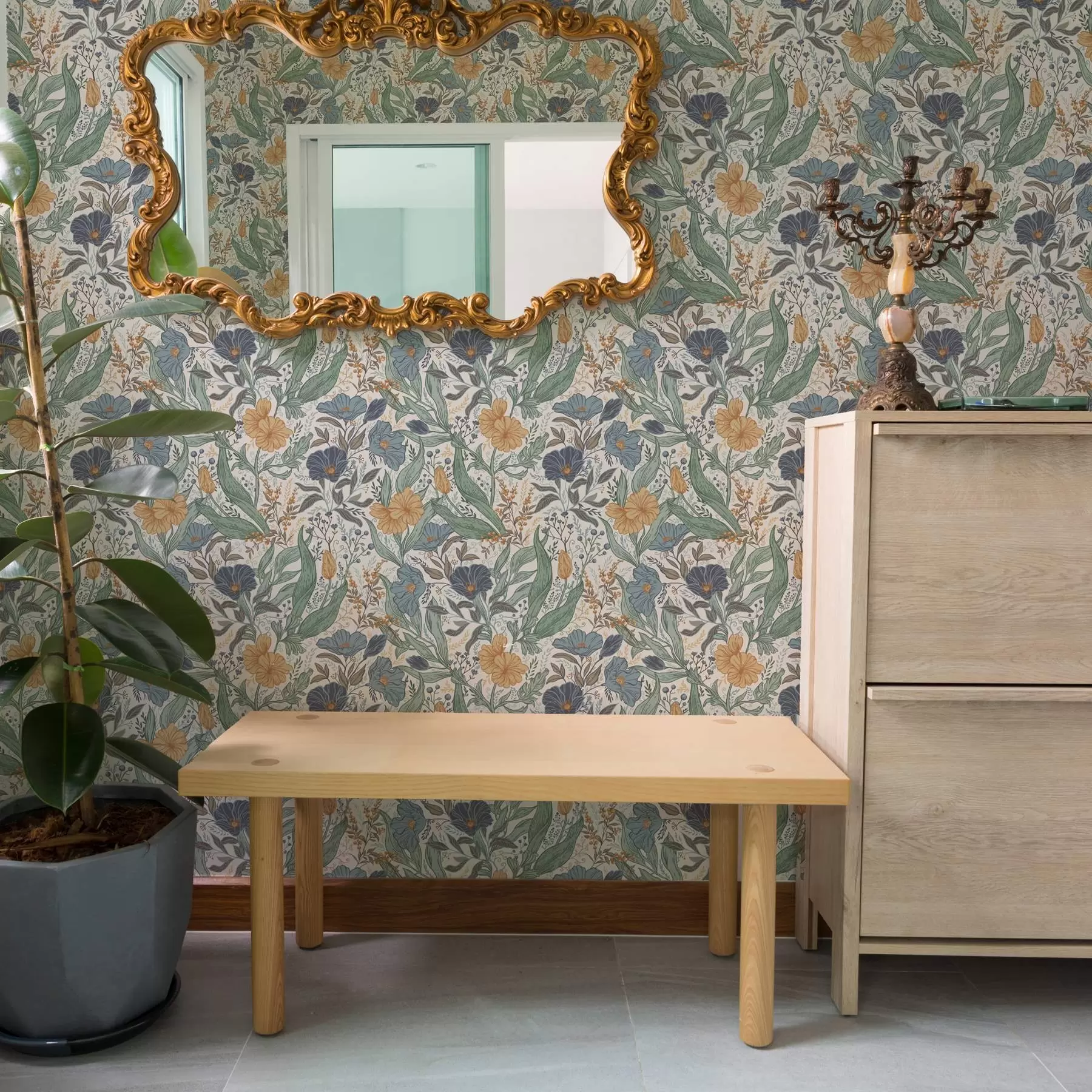 Fototapet Handritad illustration av ängsblommor i varma färger a00180