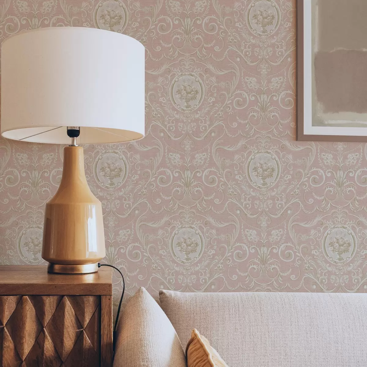 Bakgrund Rosa klassiskt mönster med medaljonger och blommor a00185