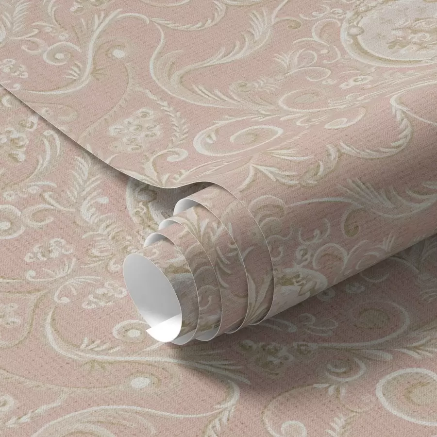 Fototapet Rosa klassiskt mönster med medaljonger och blommor a00185