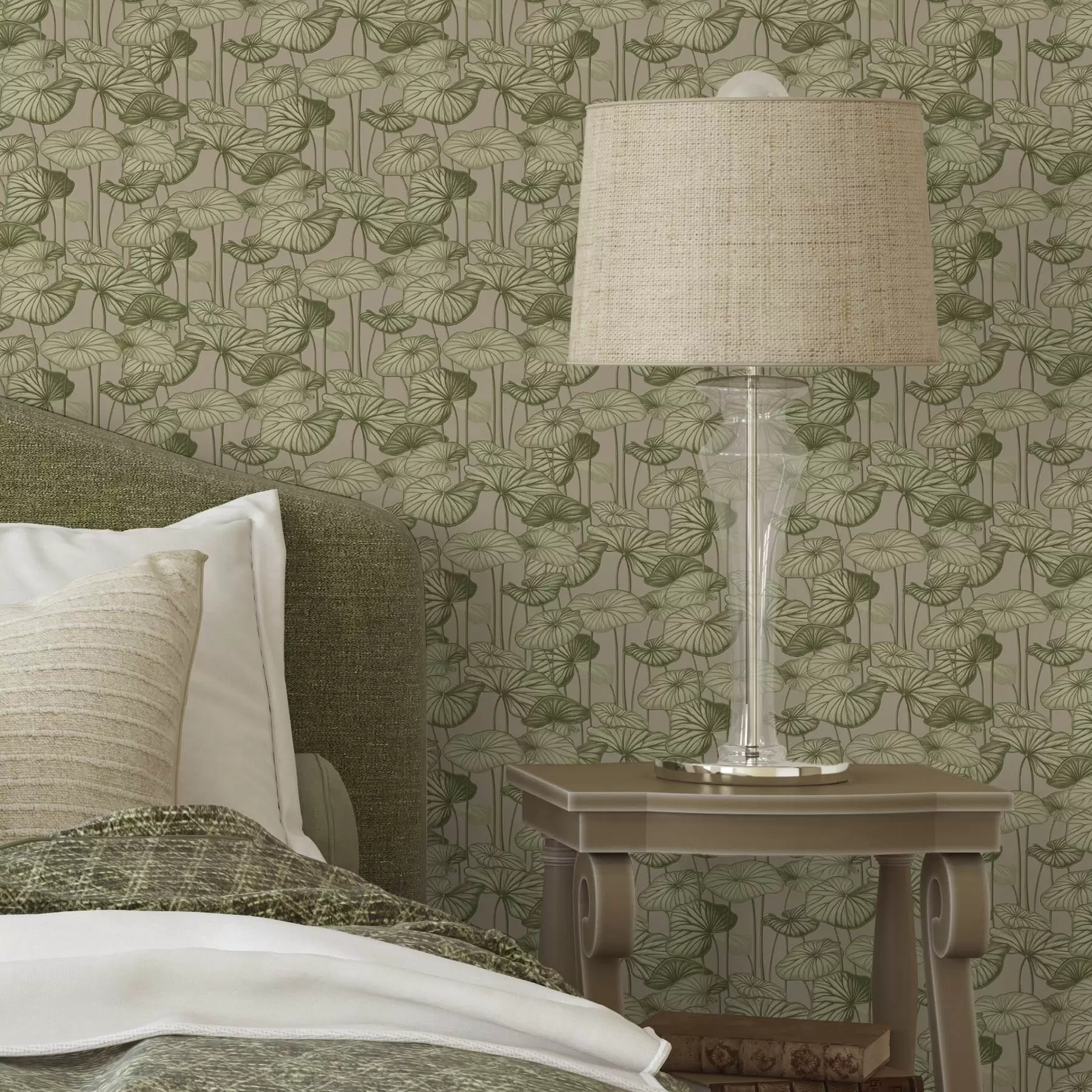 Fototapet Grafiska lotusblad i retrostil på en beige bakgrund a00188