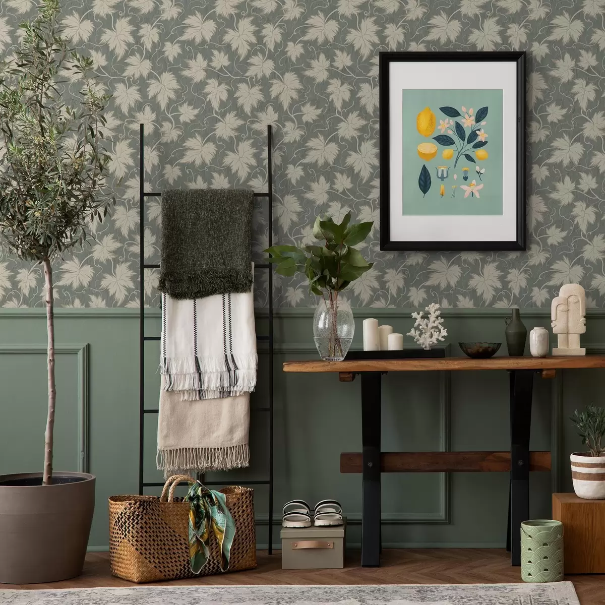 Bakgrund Vitt druvblad på grön bakgrund a00194