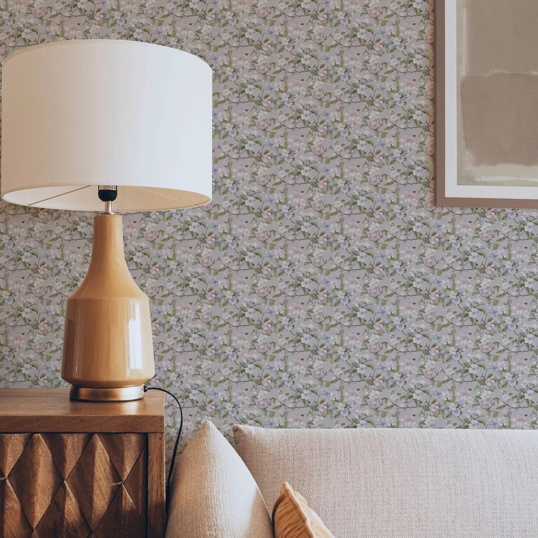 Fototapet Pastellfärgad blommig diagonal i stil med renässanstextil a00205