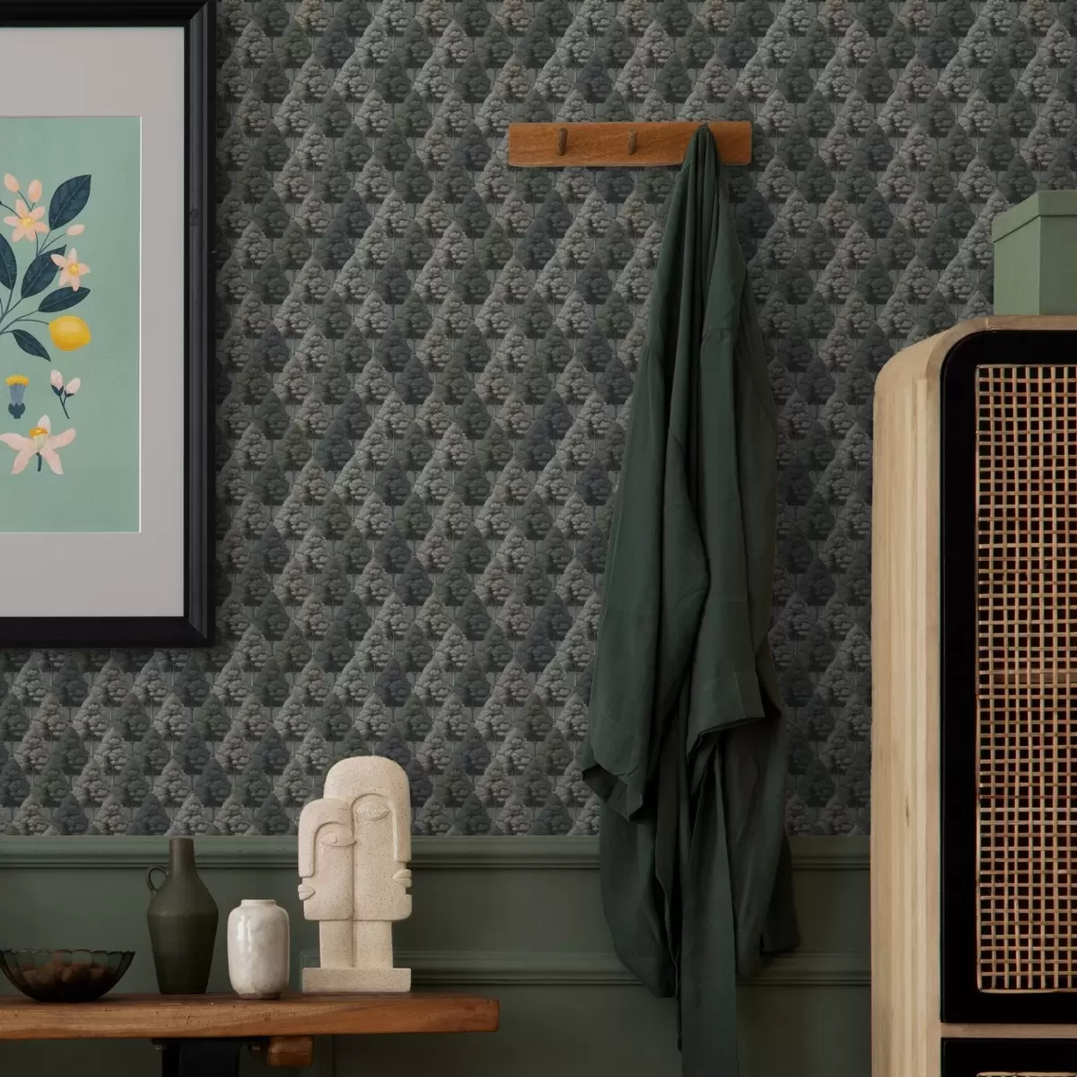 Bakgrund Geometriskt skogsmönster med träd i gröna färger a00209