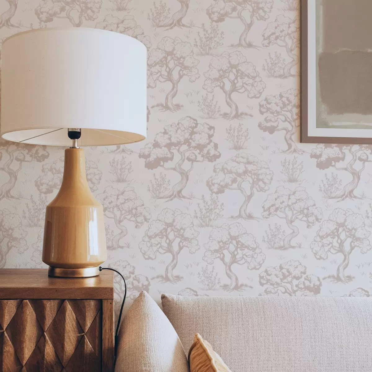 Bakgrund Monokromatiska silhuetter av träd i vintagestil, beige färgschema a00210