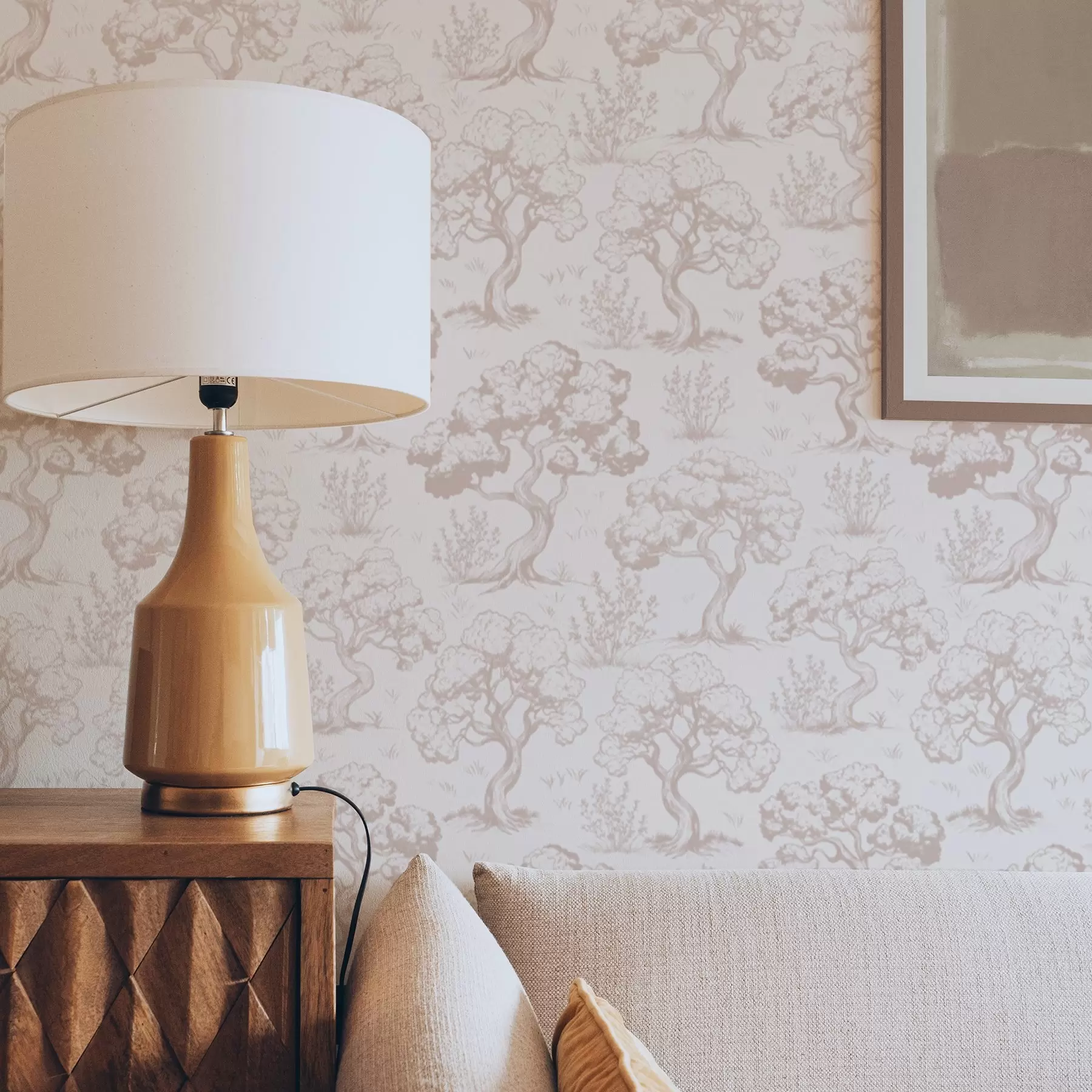 Fototapet Monokromatiska silhuetter av träd i vintagestil, beige färgschema a00210