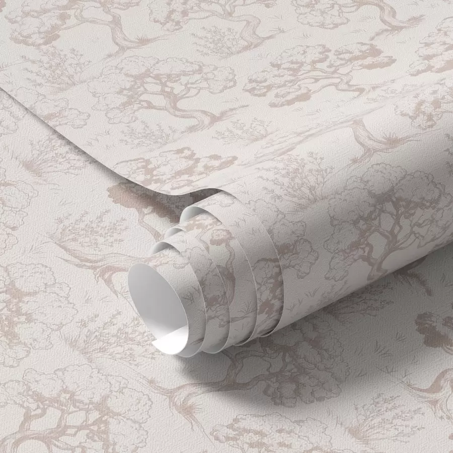 Fototapet Monokromatiska silhuetter av träd i vintagestil, beige färgschema a00210