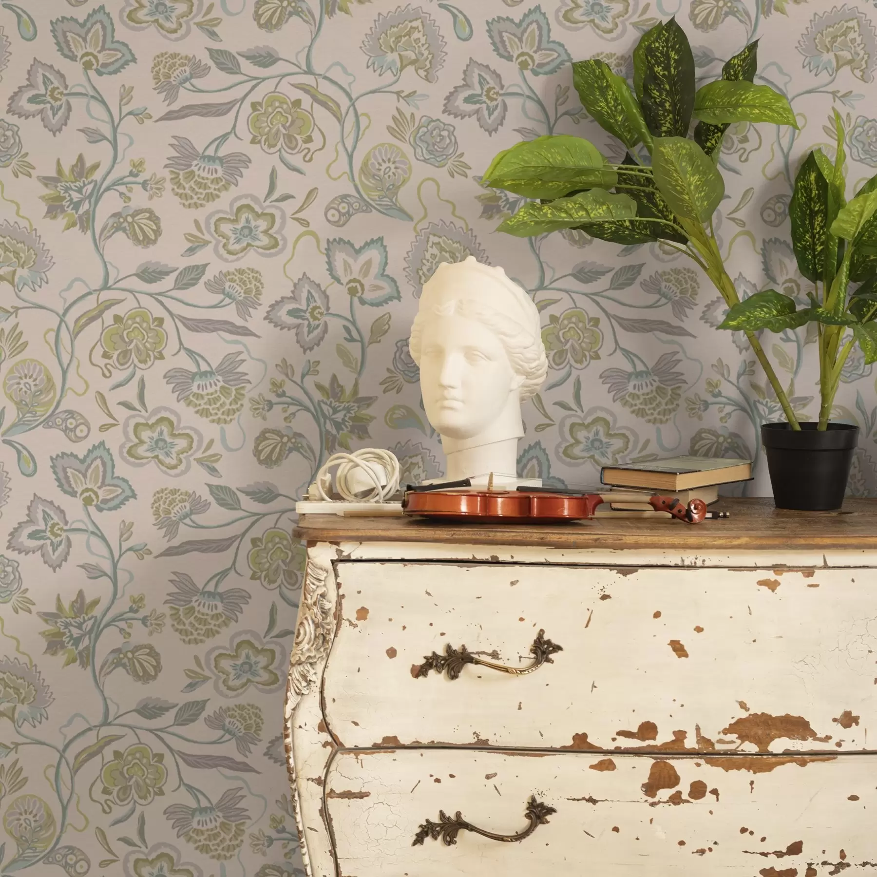 Fototapet Prydnadsblommor i pastellfärger, vintage-stil a00222