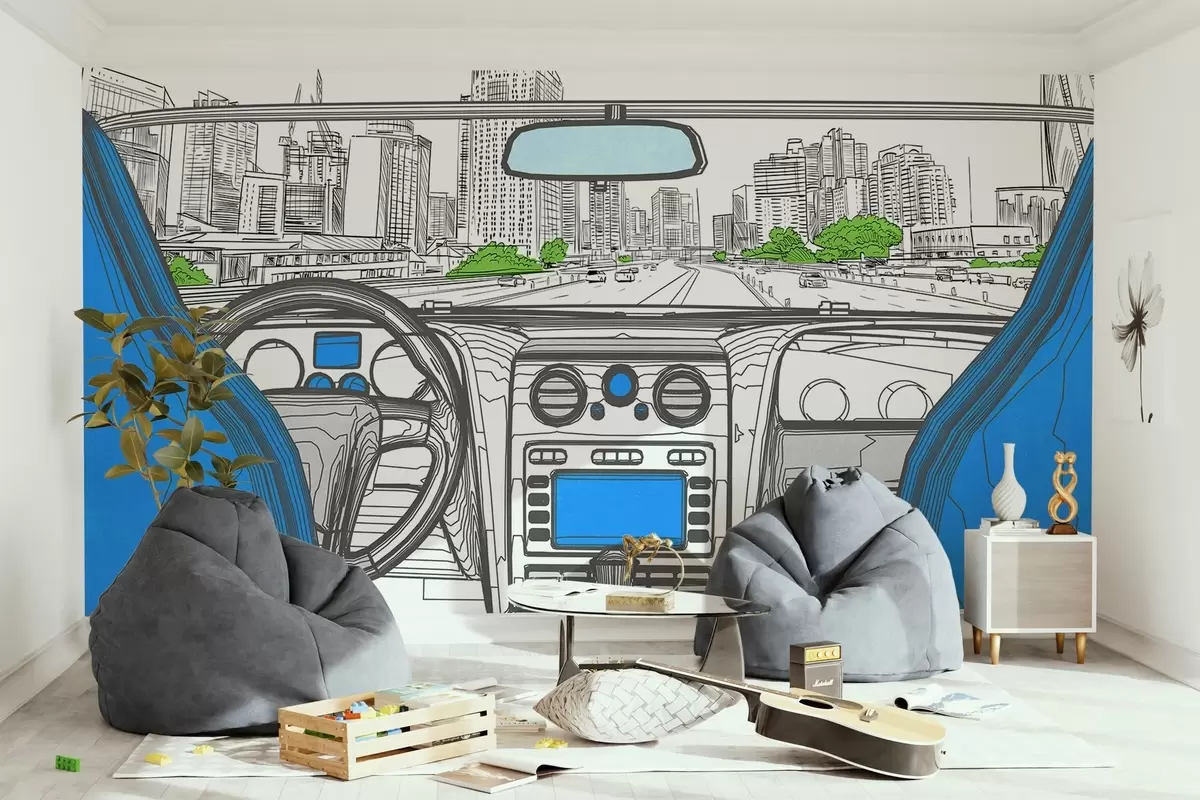 Fototapet Konturvy från en bil w04109v1