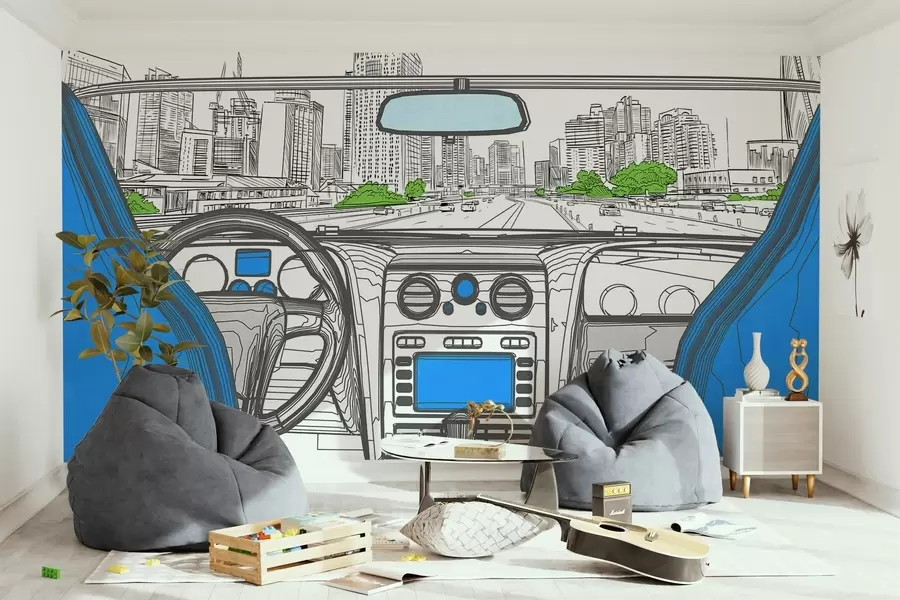 Fototapet Konturvy från en bil w04109v1