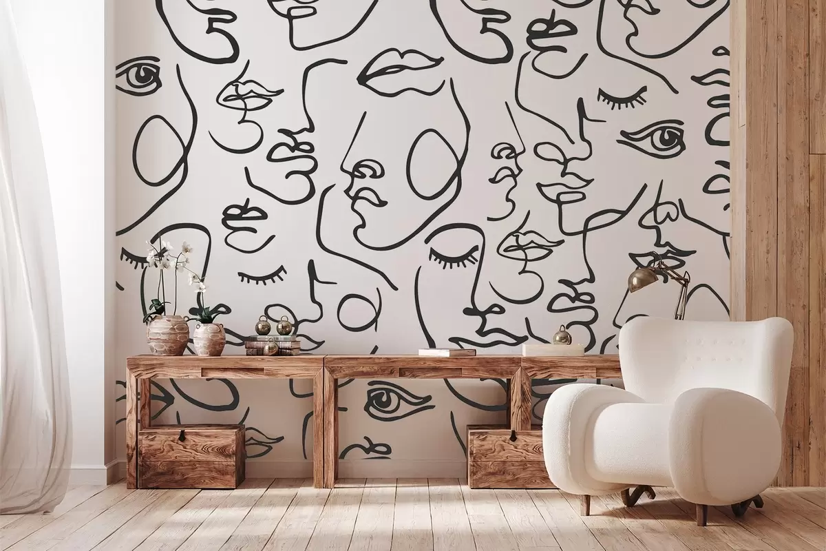 Fototapet Abstrakta ansikten svart färg w04121