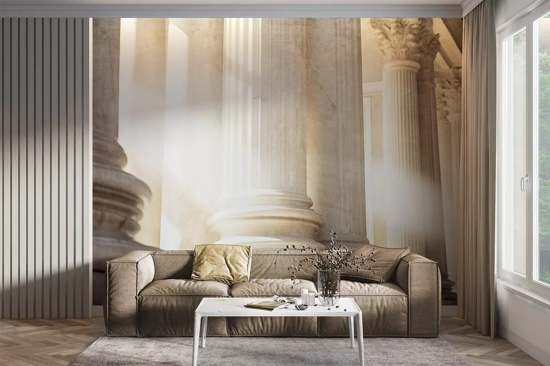 Fototapet Kolonner, klassisk arkitektur, elegant design, strukturerad symmetrisk komposition, neutral färgpalett w09209
