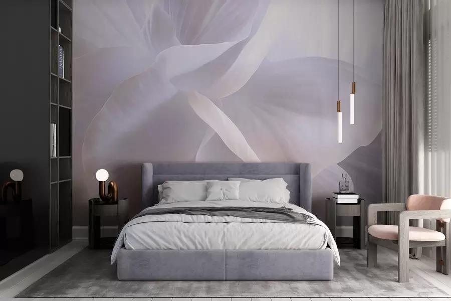 Fototapet Abstrakt texturerad blomma med skira kronblad, mjuk belysning, elegant komposition, minimalistisk estetik w09211