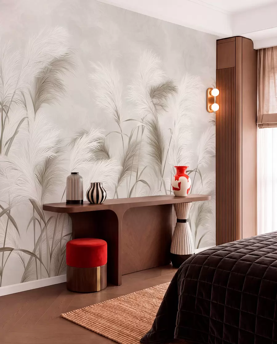 Fototapet Elegant pampasgräs blommar i grå och bruna toner w09150