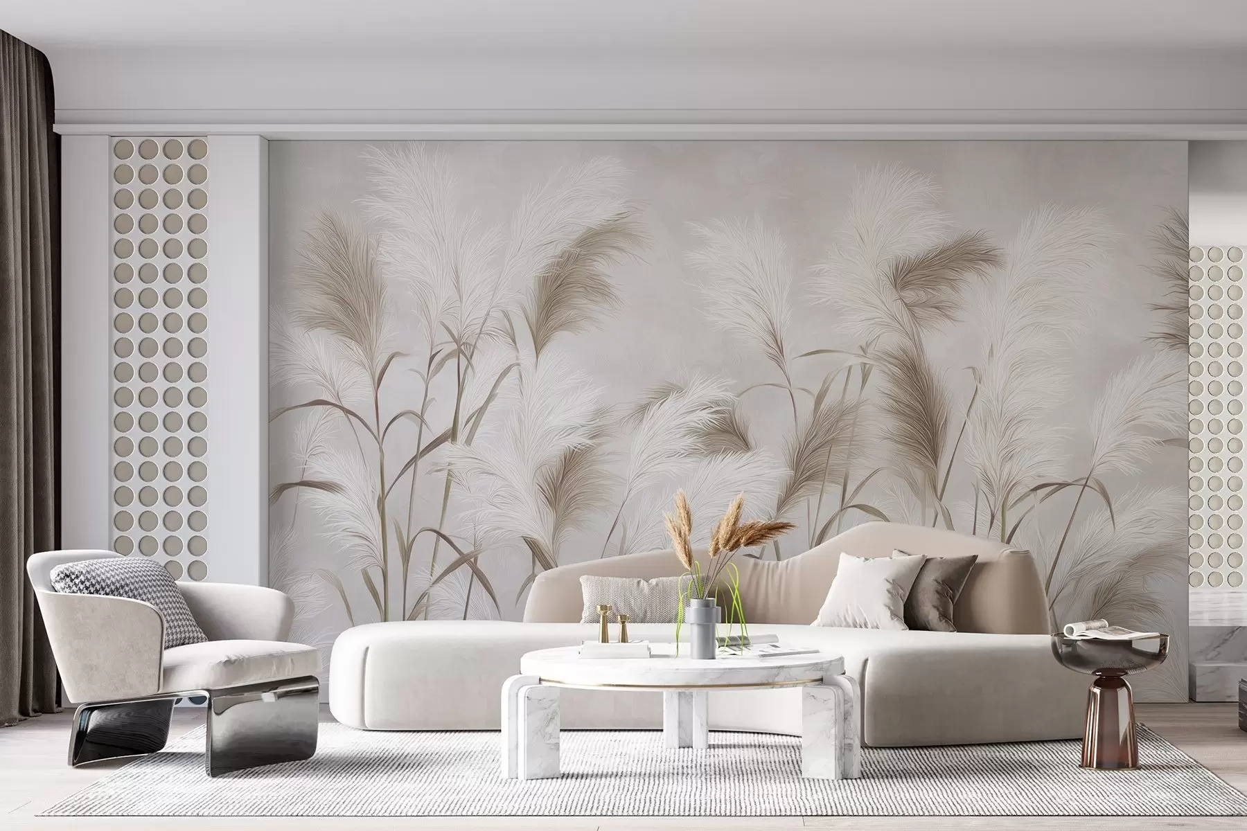 Fototapet Elegant pampasgräs blommar i grå och bruna toner w09150