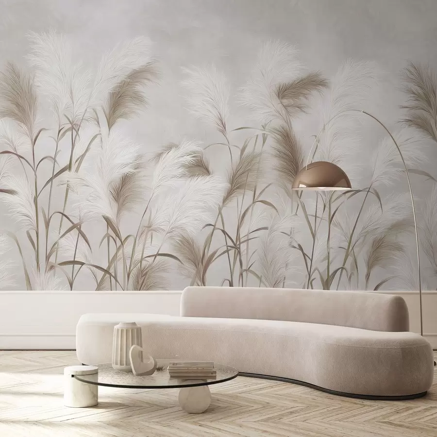 Fototapet Elegant pampasgräs blommar i grå och bruna toner w09150