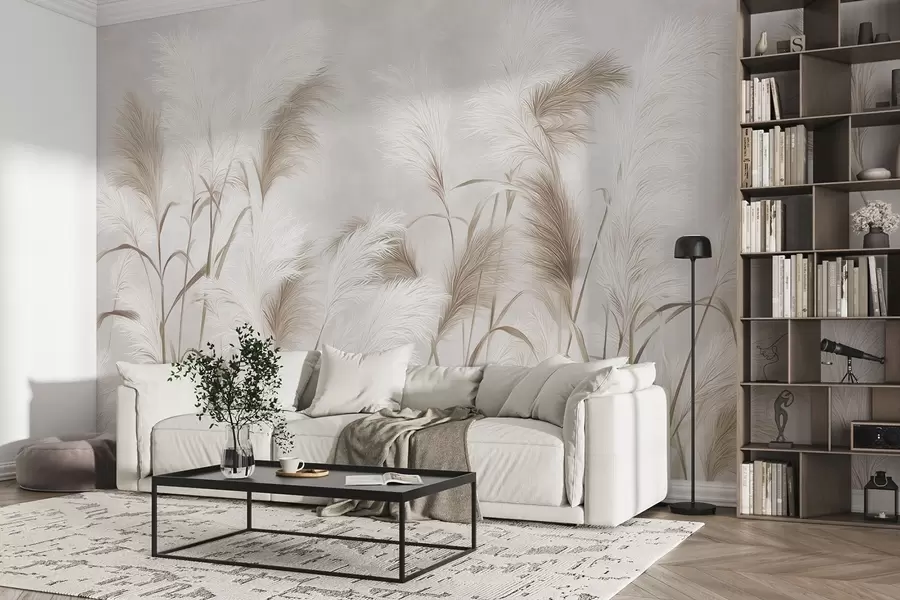 Fototapet Elegant pampasgräs blommar i grå och bruna toner w09150