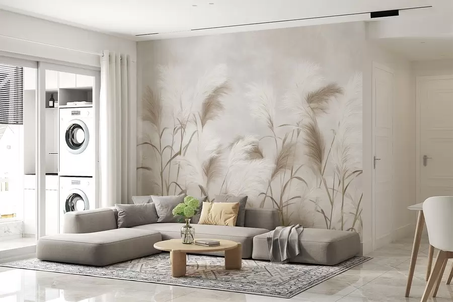Fototapet Elegant pampasgräs blommar i grå och bruna toner w09150
