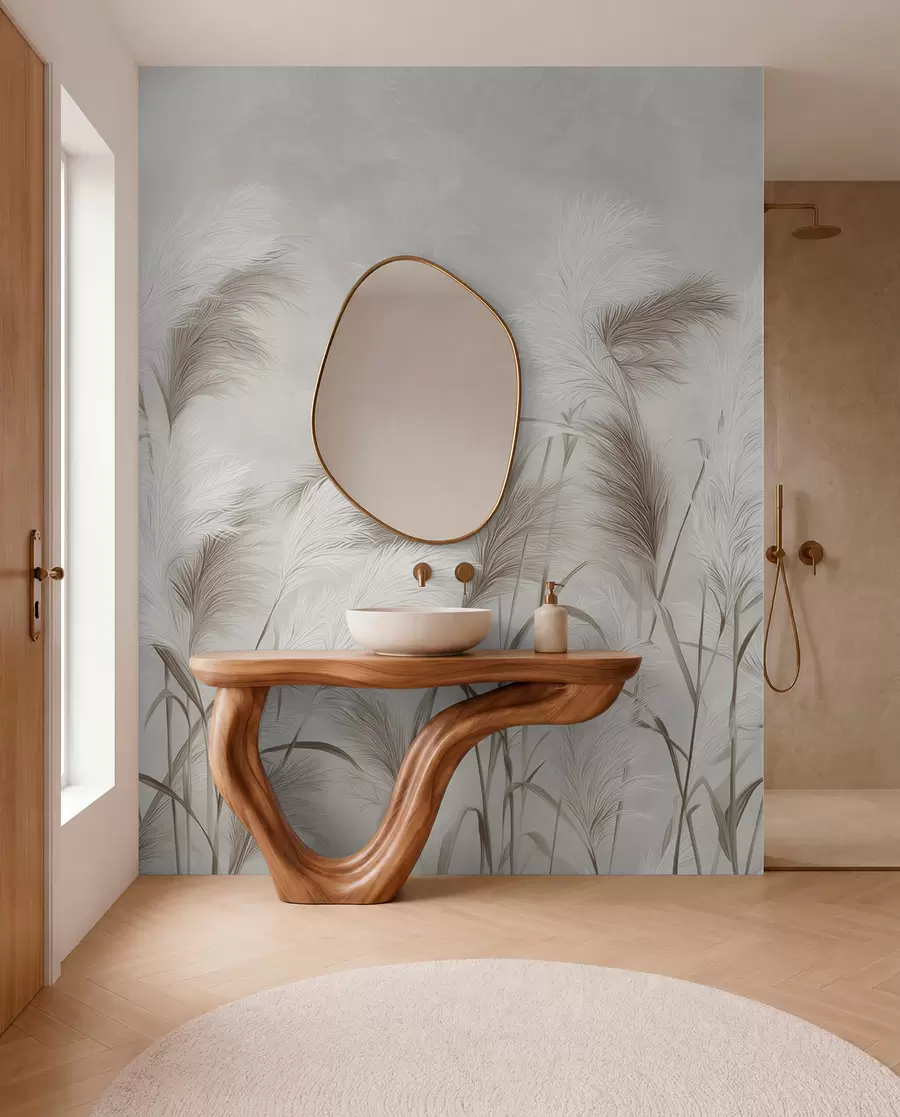 Fototapet Elegant pampasgräs blommar i grå och bruna toner w09150