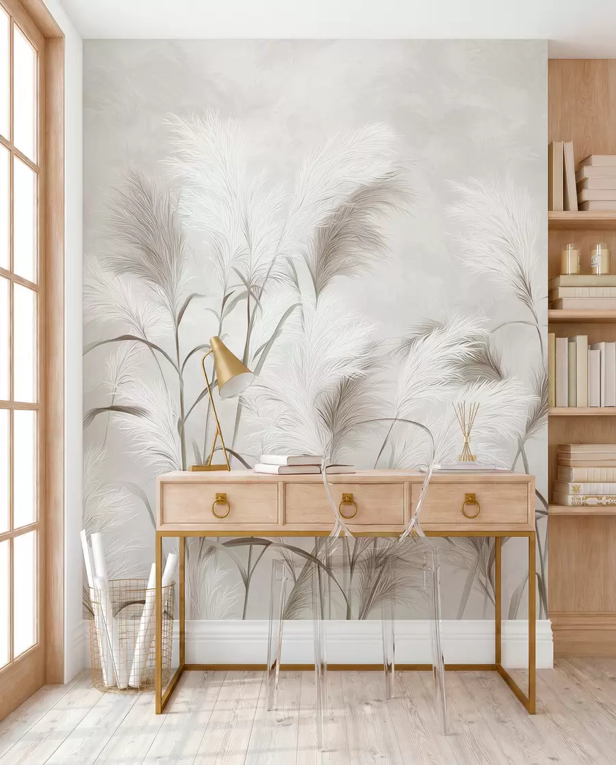 Fototapet Elegant pampasgräs blommar i grå och bruna toner w09150