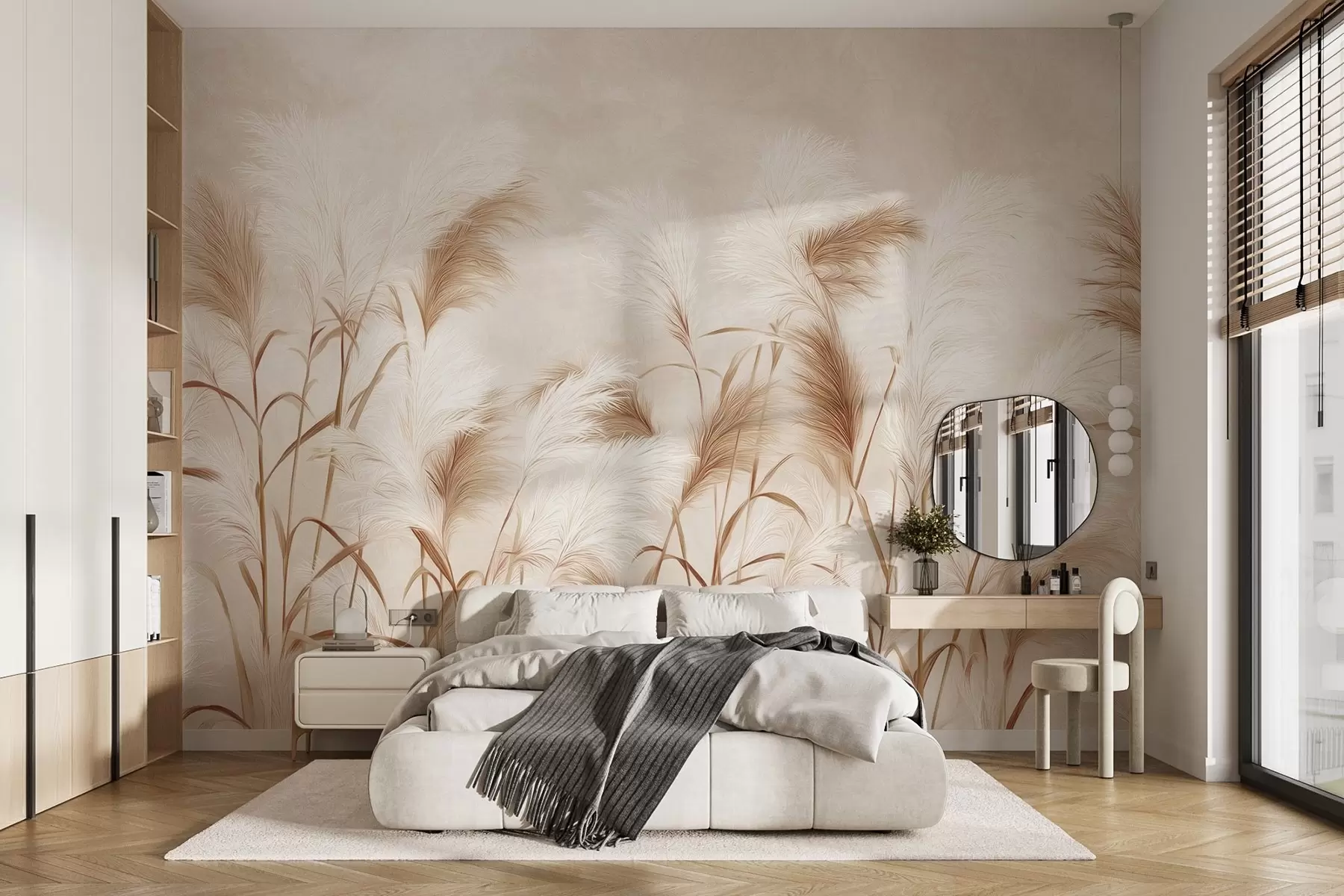 Fototapet Eleganta blommor av pampasgräs i mjuka beige och mjölkiga toner w09150v1