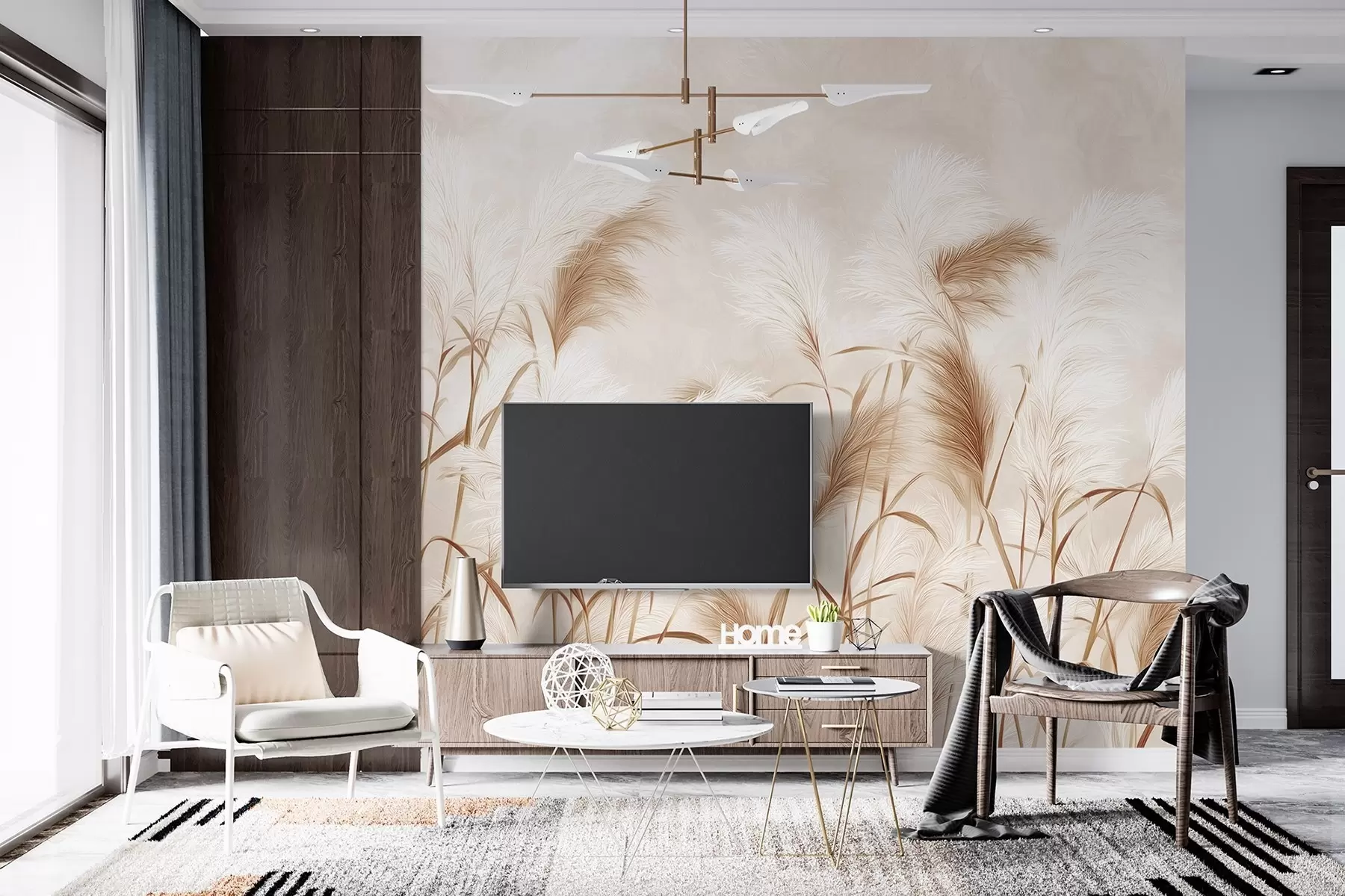 Fototapet Eleganta blommor av pampasgräs i mjuka beige och mjölkiga toner w09150v1