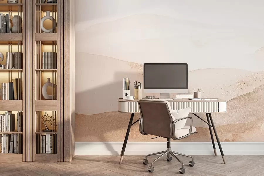 Fototapet Berg i akvarellstil i ljusa beige nyanser w09223