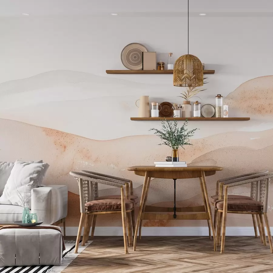 Fototapet Berg med varmtonad akvarell- och kulleffekt w09223v1