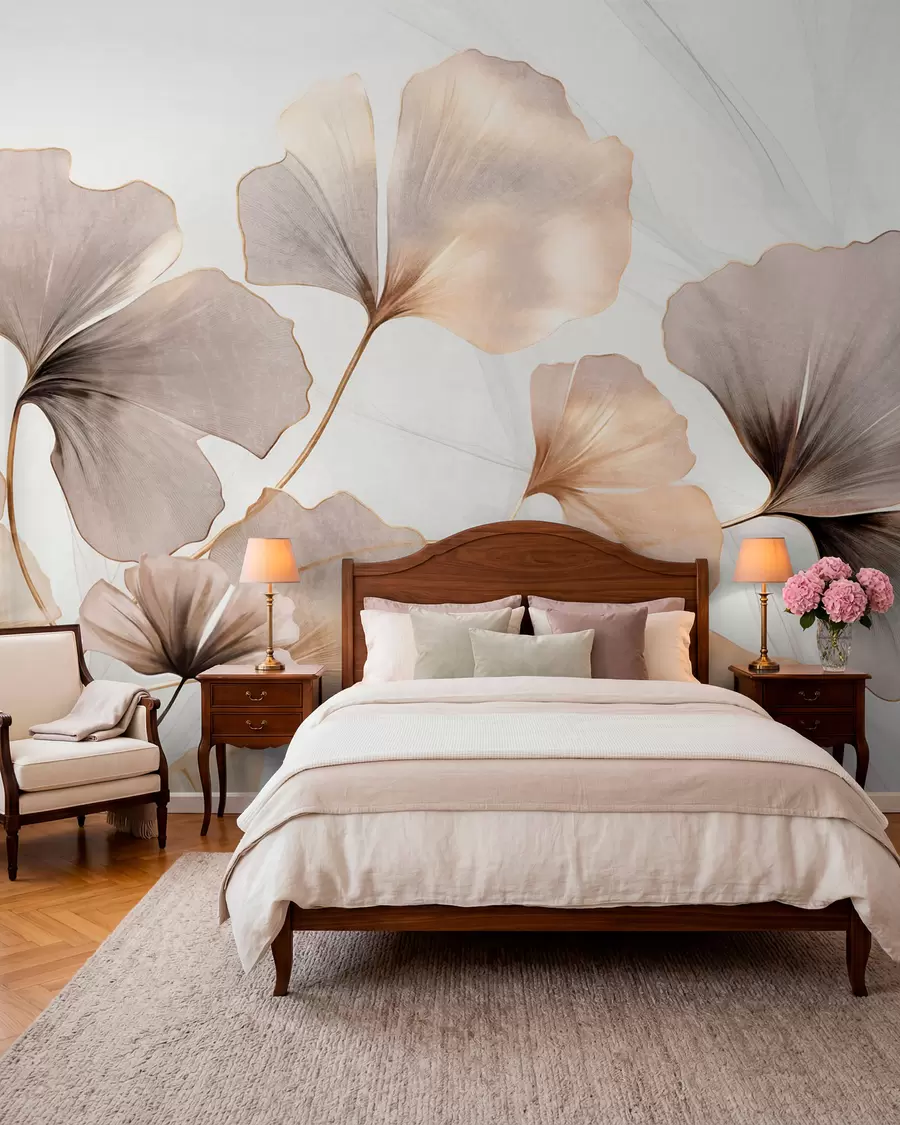 Fototapet Ginkgo i sandtoner w09215