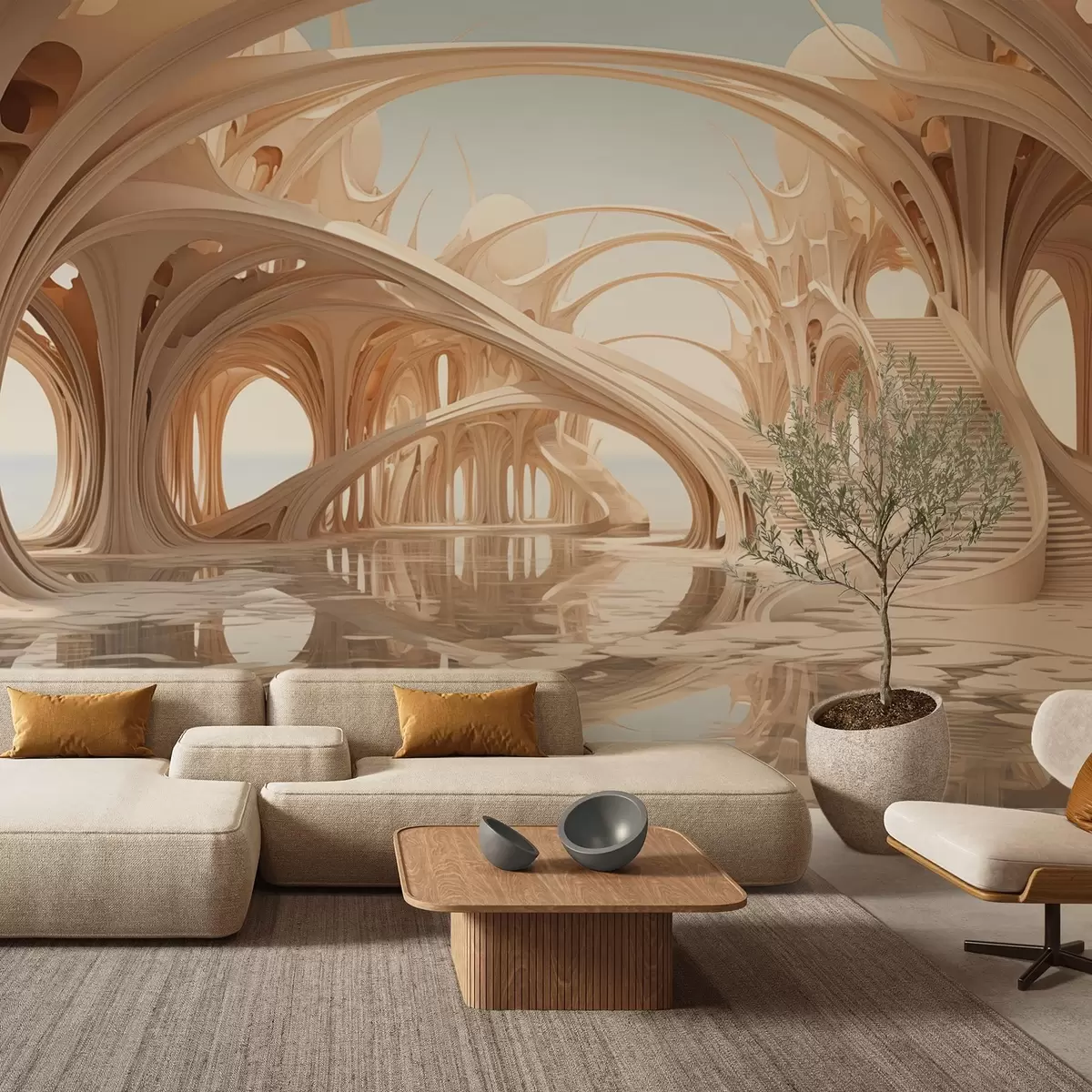 Fototapet Fantasifull arkitektur med bågar över vattnet w09241