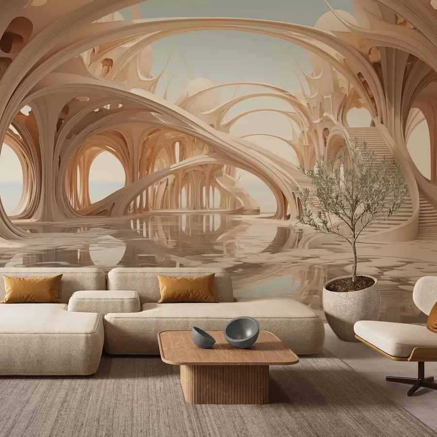 Fototapet Fantasifull arkitektur med bågar över vattnet w09241