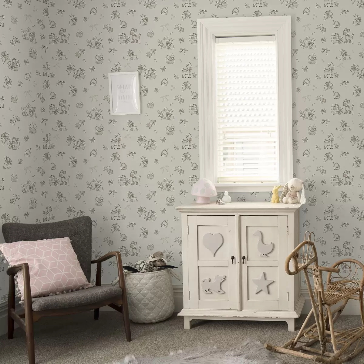 Bakgrund Söt skogsscen med rådjur, kaniner och bin a00215