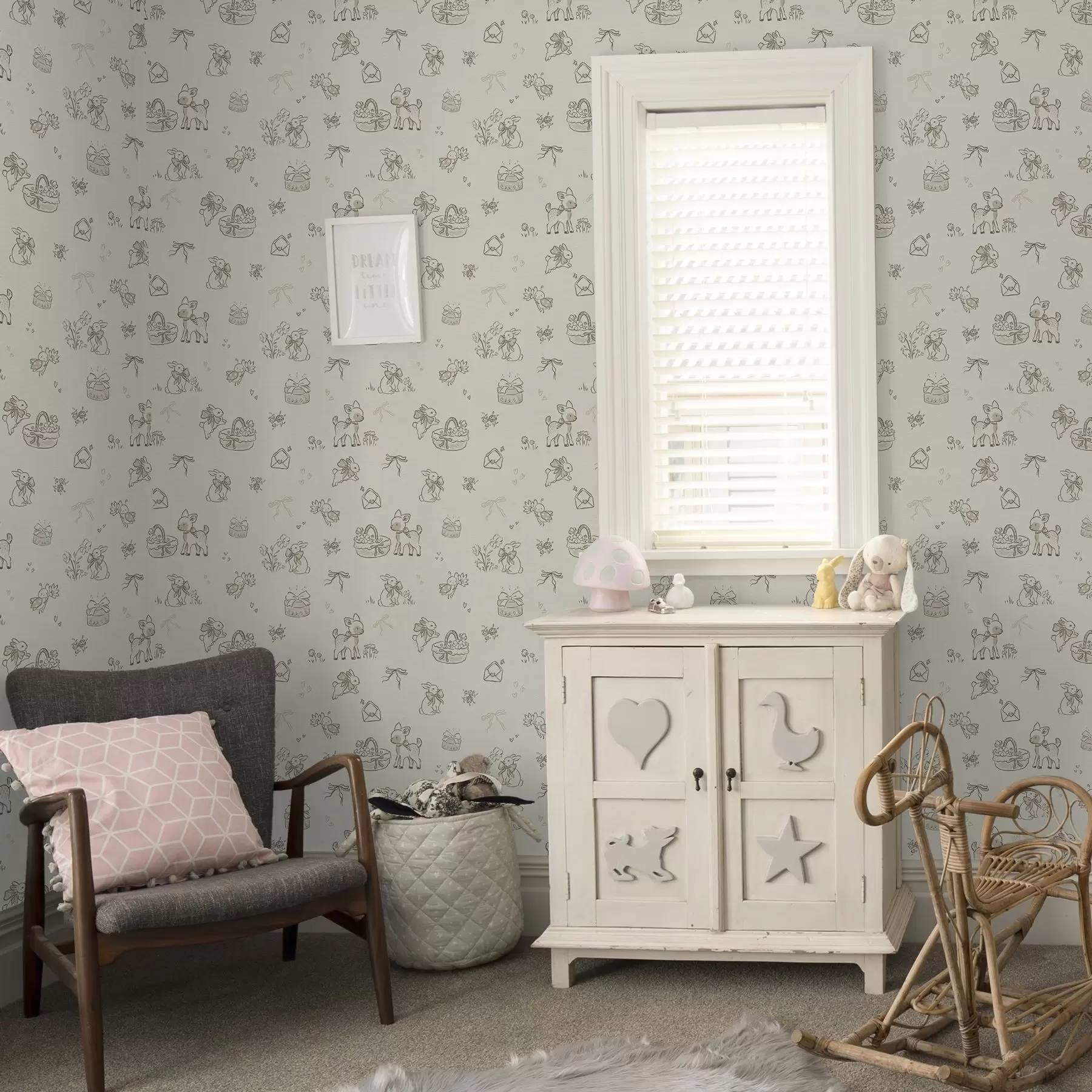 Fototapet Söt skogsscen med rådjur, kaniner och bin a00215