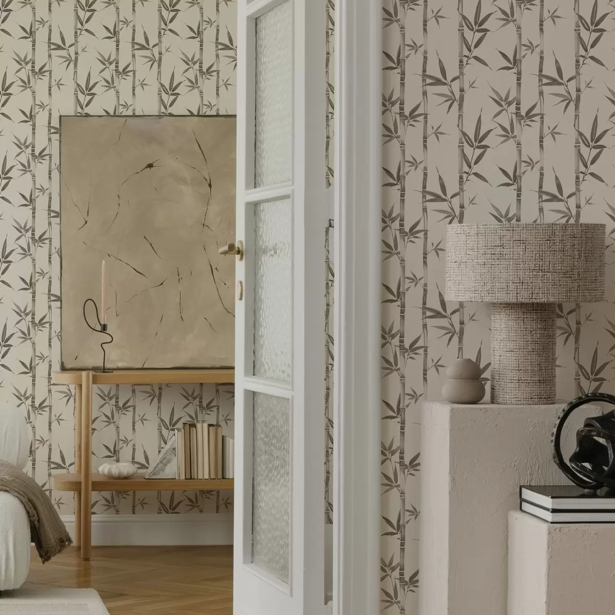 Bakgrund Beige bambumönster med blad i japansk stil a00236