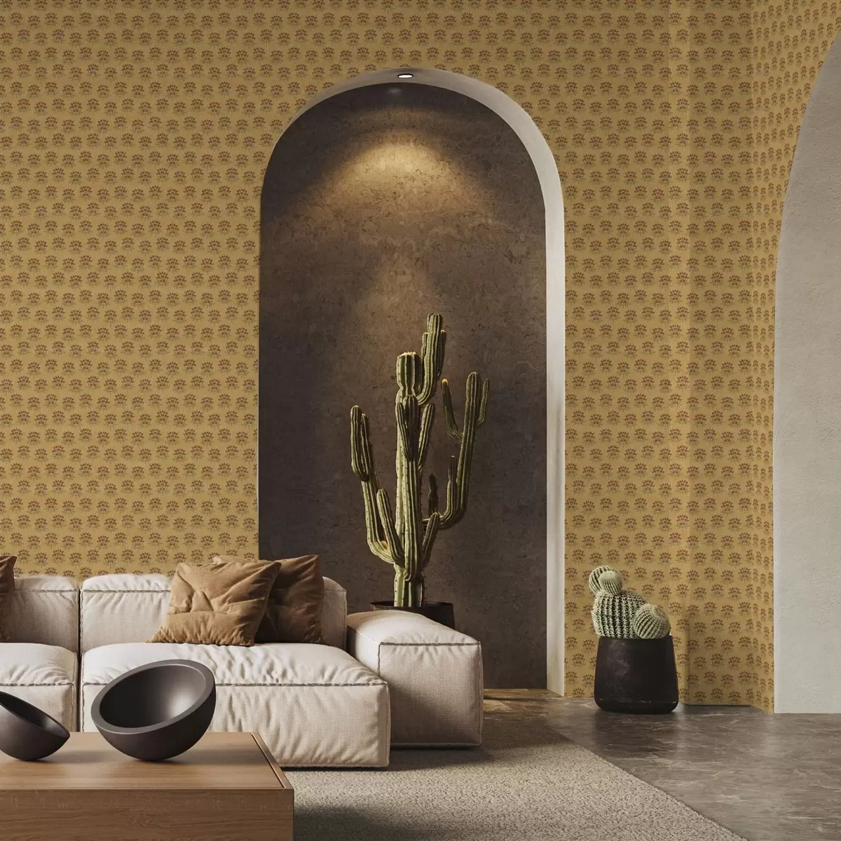 Bakgrund Retroblommigt mönster med lotusblommor på gul bakgrund a00238