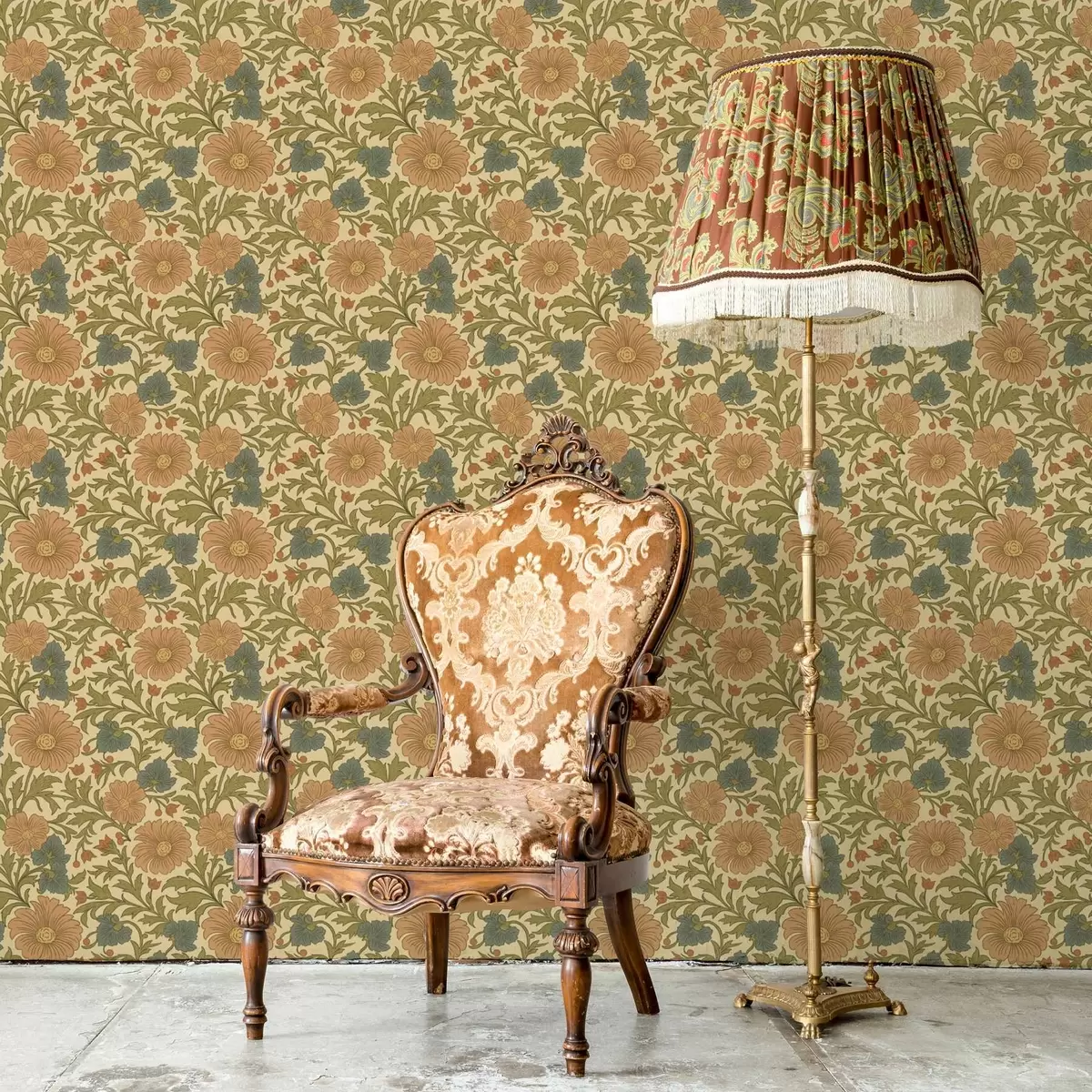 Bakgrund Retromönster med orange och blå blommor a00245