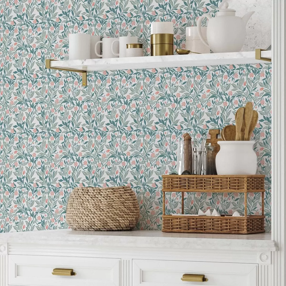 Bakgrund Fräscht mönster med korallblommor och blad a00247