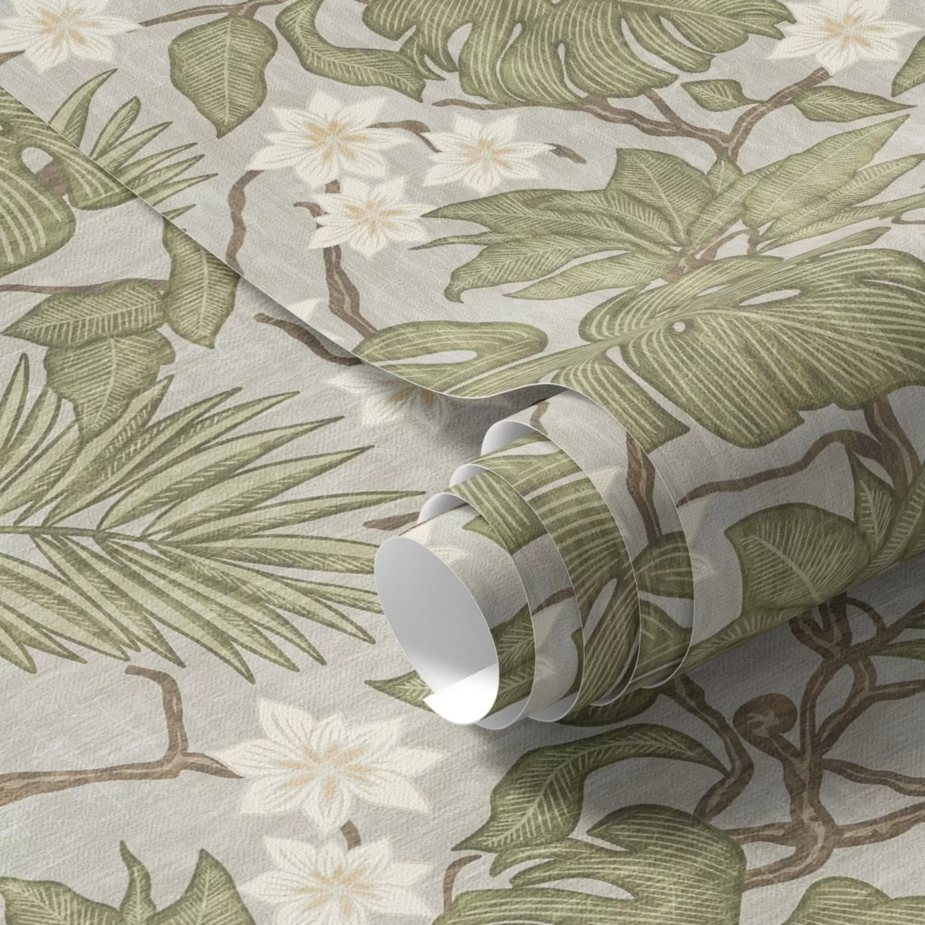 Fototapet Blad och blommor av tropisk monstera på en grå bakgrund a00249