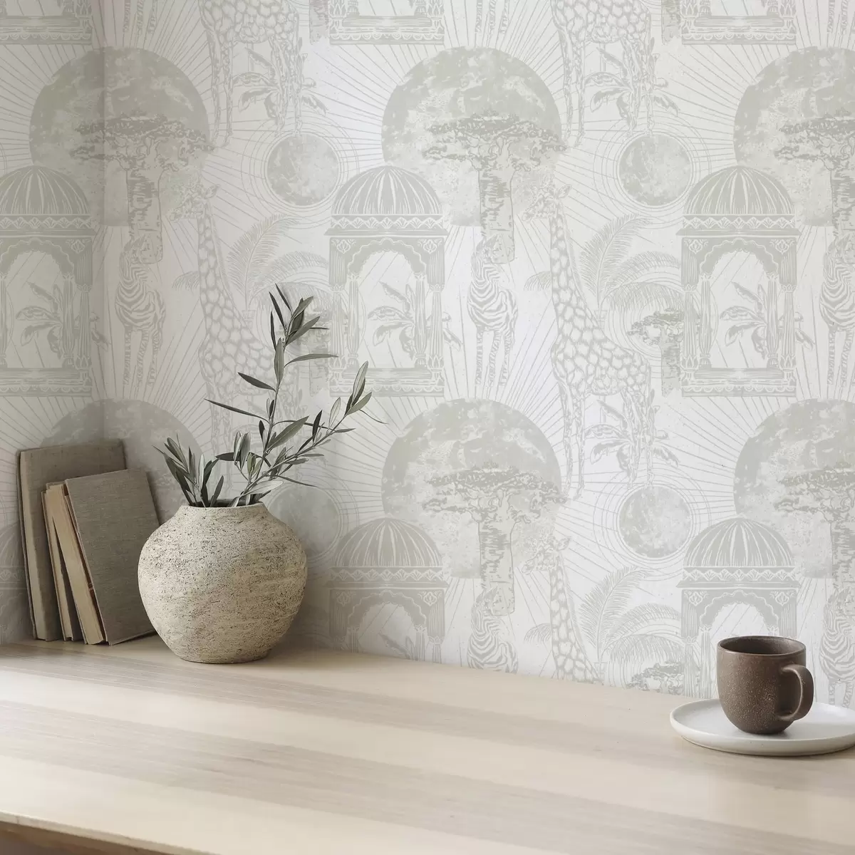 Bakgrund Grafisk illustration med giraff, zebra och palmer a00276v1